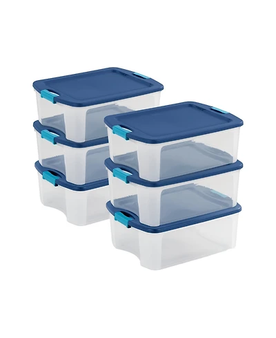 Sterilite 12 Gal Latch and Carry Stackable Storage Bin with Latching Lid, 6 Pack