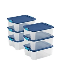 Sterilite 12 Gal Latch and Carry Stackable Storage Bin with Latching Lid, 6 Pack