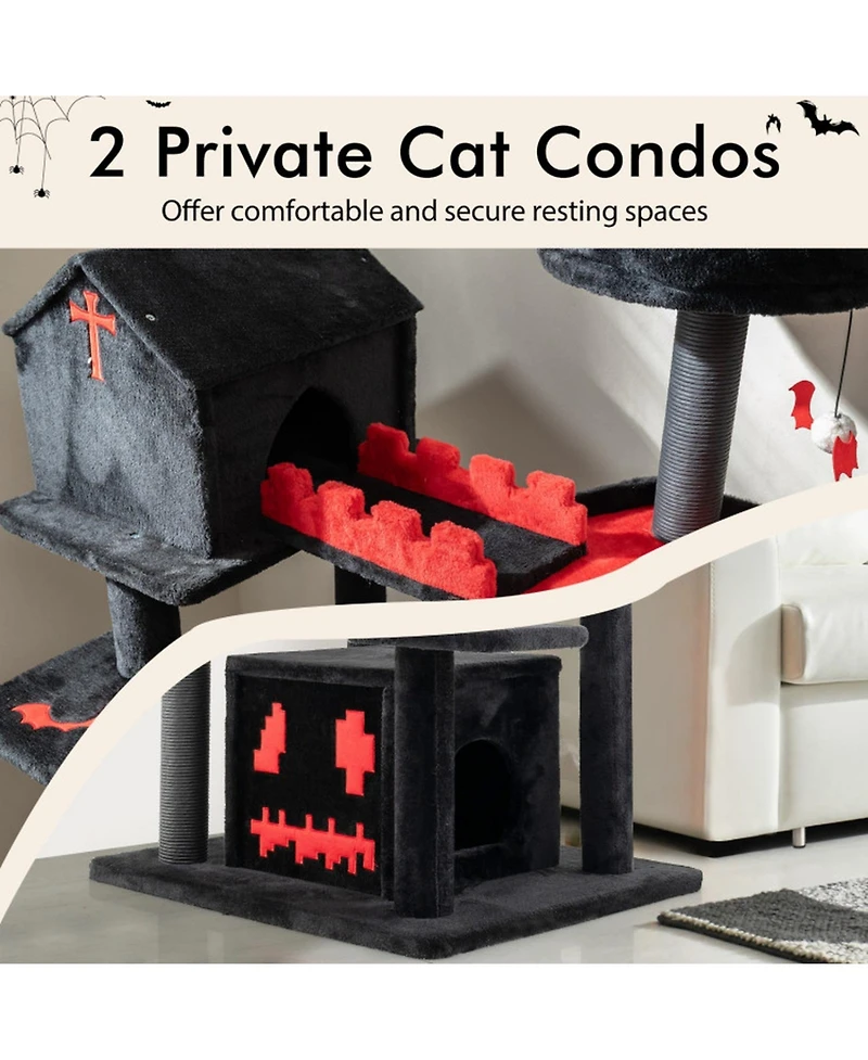 Hongge 49 Inch Gothic Cat Tree 6-Tier Cat Tower with Coffin Bed and Church Condo for Large Cats