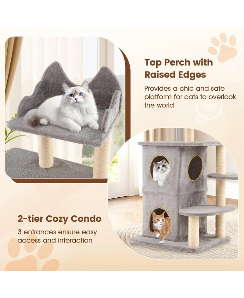 Hongge 48 Inch Cat Tree with 2-Story Condo 3 Hideaway Caves and Sisal Posts for Large Cats
