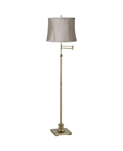 360 Lighting Swing Arm Floor Lamp Adjustable Height 70" Tall Antique Brass Taupe Fabric Drum Shade for Living Room Reading Bedroom