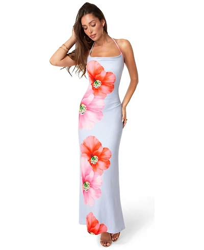 Bebe Women's Cowl Halter Maxi Floral Dress