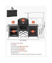 Sevorley Aluminum Camping Kitchen Table with Windscreen and 3 Storage Cupboards