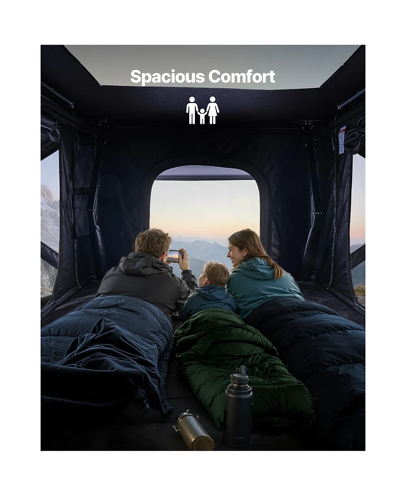 Sevorley Aluminum Hard Shell Rooftop Tent for 2-3 Person with Led Light, 2 Windows and Mattress