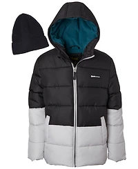 Ixtreme Boys' 6-20 Ripstop Color-Block Puffer Jacket with Hat, 2-Piece Set