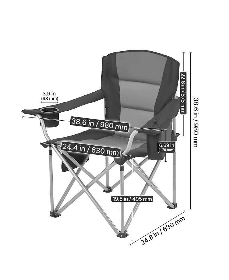 Sevorley Oversized Camping Chairs Set of 2 with Cooler Bag, Cup Holder and Side Pocket, 450 lb Capacity