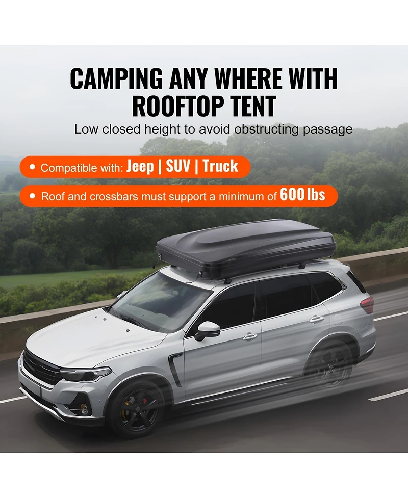 Sevorley Hard Shell Rooftop Tent for 2-3 Person with Telescopic Ladder and Thick Mattress