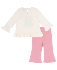 Rare Editions Baby Girls' Graphic Bear Top and Pants, 2-Piece Set