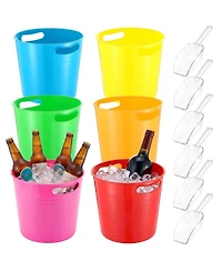 Piscifun 6 Plastic Ice Buckets With Scoops 6L Large Capacity For Parties Weddings
