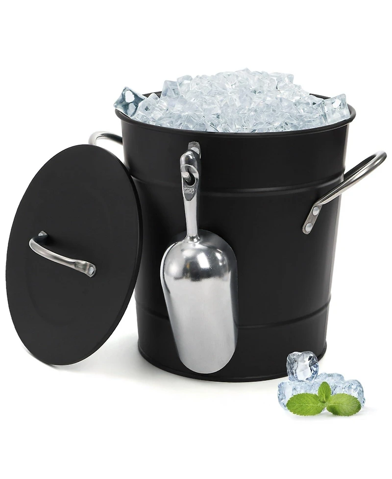 Piscifun Double Walled Galvanized Steel Ice Bucket With Lid And Scoop Carry Handles For Parties Camping Bbq