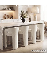 Maison Boucle Counter Height Upholstered Bar Stools Set of 4, Chenille Fabric, Curved Barrel Back, Breakfast Chairs