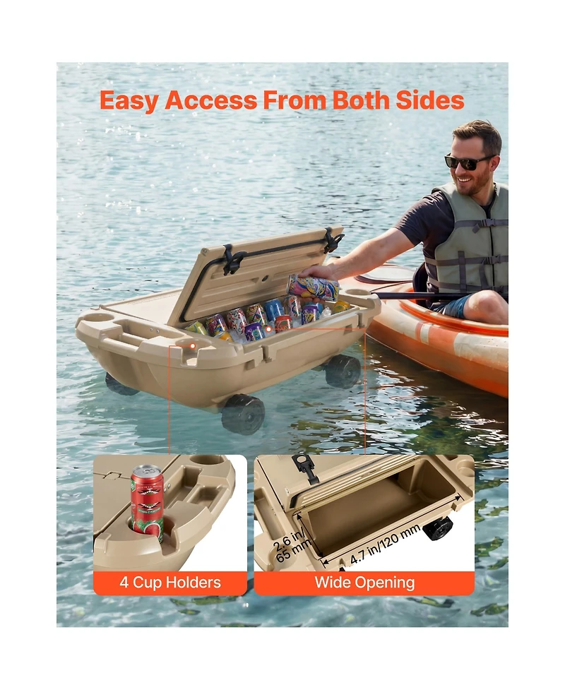 Sevorley 40 Quart Floating Cooler, Amphibious Ice Chest with Wheels, Tow Rope and Dry Storage