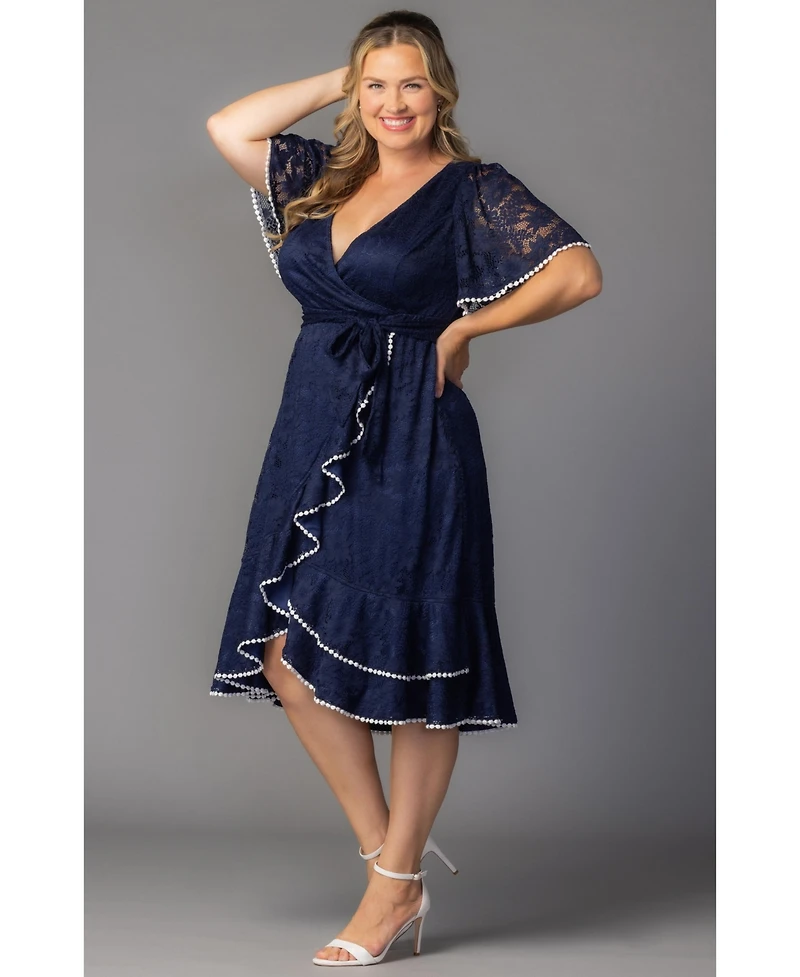 Kiyonna Plus Palermo Lace Faux Wrap Cocktail Dress