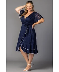 Kiyonna Plus Palermo Lace Faux Wrap Cocktail Dress
