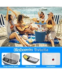 Piscifun Portable 3-in-1 Rattan Style Outdoor Cooler Table with Drainplug Lift Top Lid