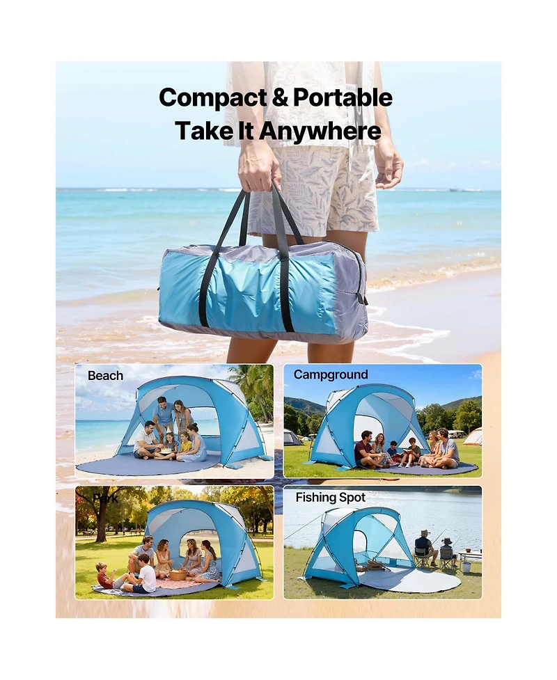 Sevorley 6-Person Beach Tent Sun Shelter with Upf 50 Plus Canopy and Mesh Windows