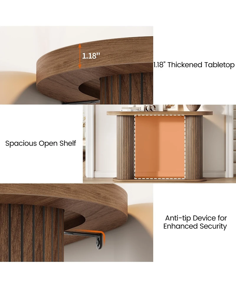 homfan Fluted Console Table – 42.5" Narrow Entryway Sofa with Storage Shelf, Elegant Wood-Look Finish, for Living Room, Hallway, Foyer