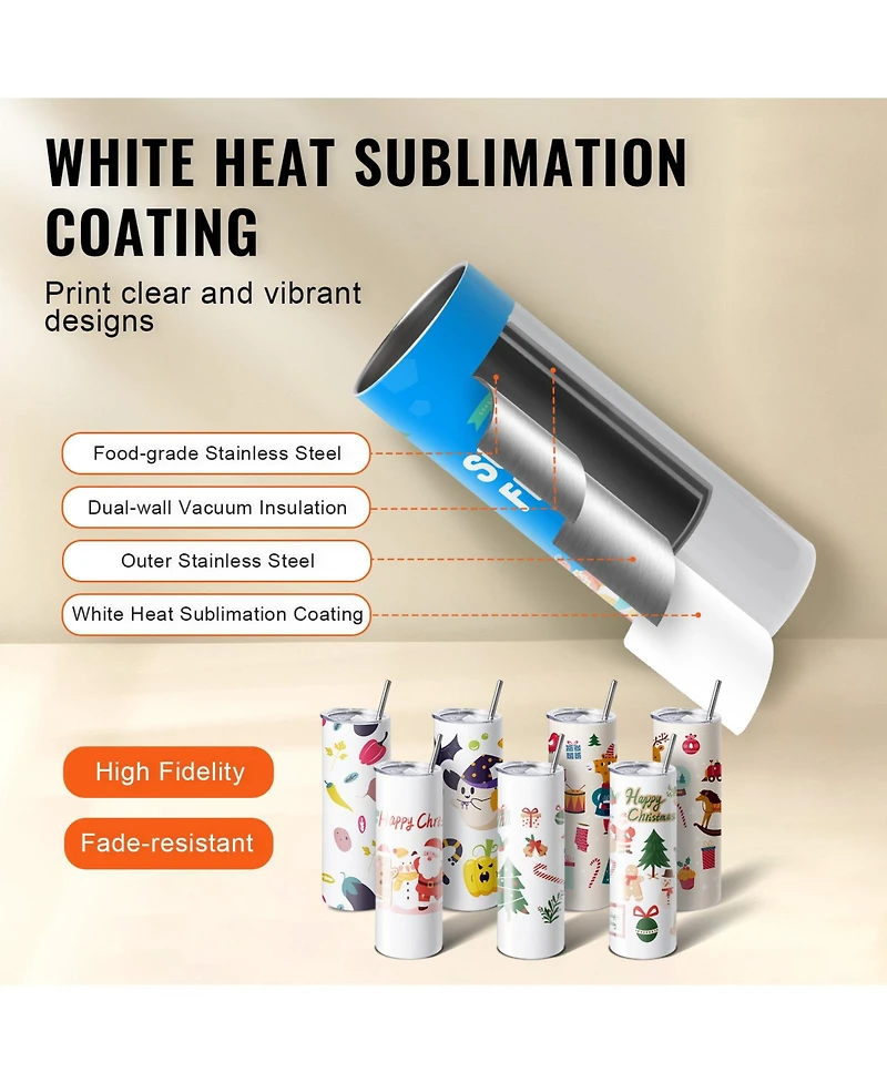 Sevorley Tumbler Heat Press Machine Set with 8 Blank 20 oz Tumblers