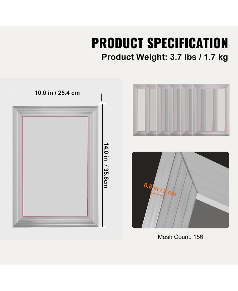 Sevorley 6-Piece Aluminum Silk Screen Printing Frames, 10 x 14 in, 156 Mesh