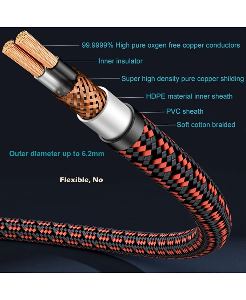 Lofree Audiophile 2 Male Rca Stereo Audio Cable 4N Oxygen Free Copper Heavy Duty HiFi Sound