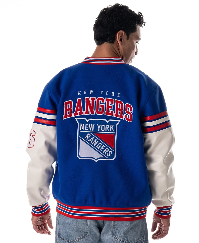 The Wild Collective Men's and Women's Blue New York Rangers Drop Shoulder Full-Snap Varsity Jacket