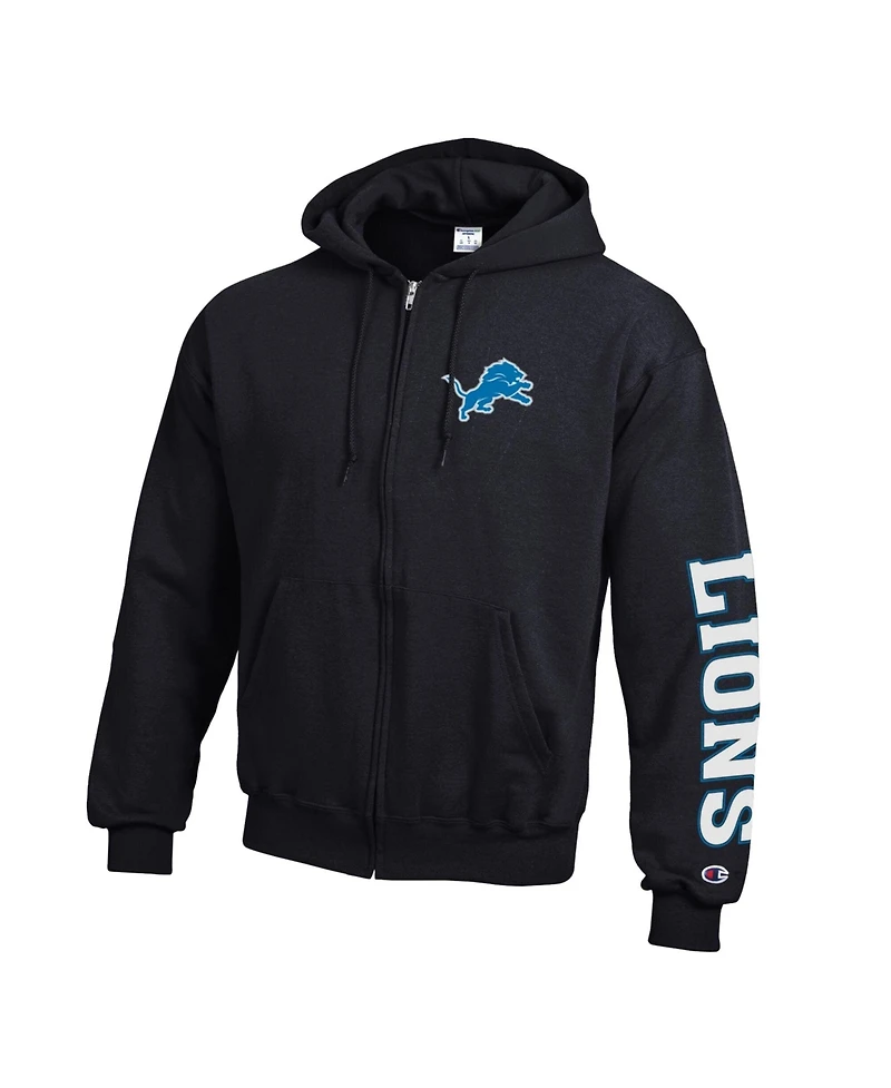 Champion Men's Black Detroit Lions Powerblend Fleece Full-Zip Hoodie