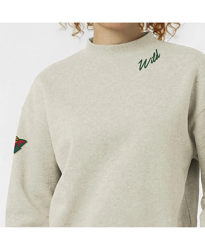 Champion Women's Oatmeal Minnesota Wild Collar Script Triumph Fleece Crewneck Sweatshirt