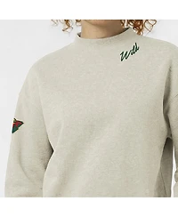Champion Women's Oatmeal Minnesota Wild Collar Script Triumph Fleece Crewneck Sweatshirt