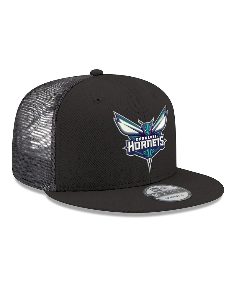 New Era Men's Black Charlotte Hornets Core Logo Meshback 9FIFTY Snapback Hat