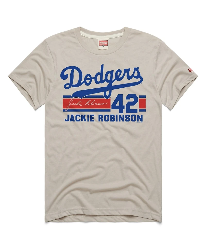 Homage Men's Jackie Robinson Stone Brooklyn Dodgers Signature Name Number Tri-Blend T-Shirt