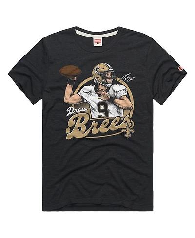 Homage Men's and Women's Drew Brees Charcoal New Orleans Saints Classic Illustration Tri-Blend T-Shirt