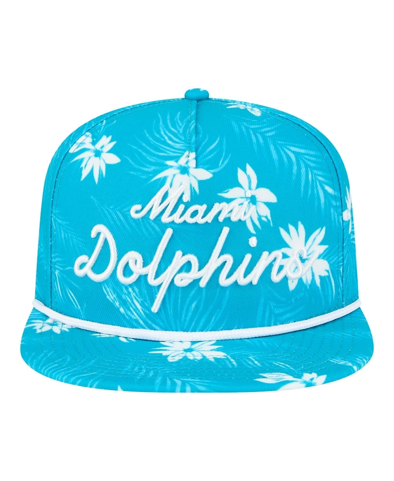 New Era Men's Aqua Miami Dolphins Palm Print A-Frame 9FIFTY Snapback Hat