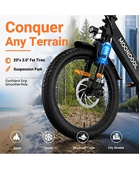 Mooncool Pop Folding Electric Bike for Adult 7-Speed, 750W Motor, Full Suspension, Folds Storage