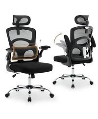 homfan Ergonomic Mesh Office Chair with adjustable headrest, lumbar support, flip-up arms, swivel wheels, and sturdy metal base