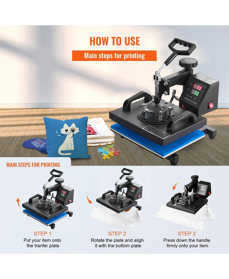 Sevorley Swing-Away Heat Press Machine for T-Shirts, Digital Sublimation Transfer Press