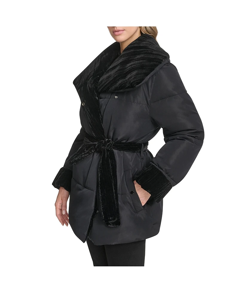 Andrew Marc Women's Emerson Mixed Media Belted Wrap Coat