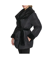 Andrew Marc Women's Emerson Mixed Media Belted Wrap Coat