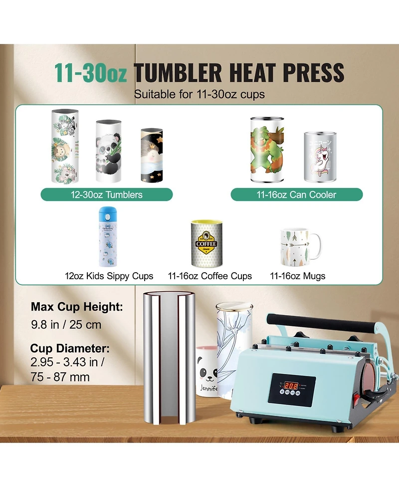 Sevorley Tumbler Heat Press Machine, 11-30 oz Mug Press with Sublimation Kit and Digital Temp and Time Control