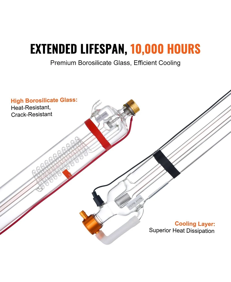 Sevorley 90W CO2 Laser Tube, Borosilicate Glass Cutter Tube with Metal Head