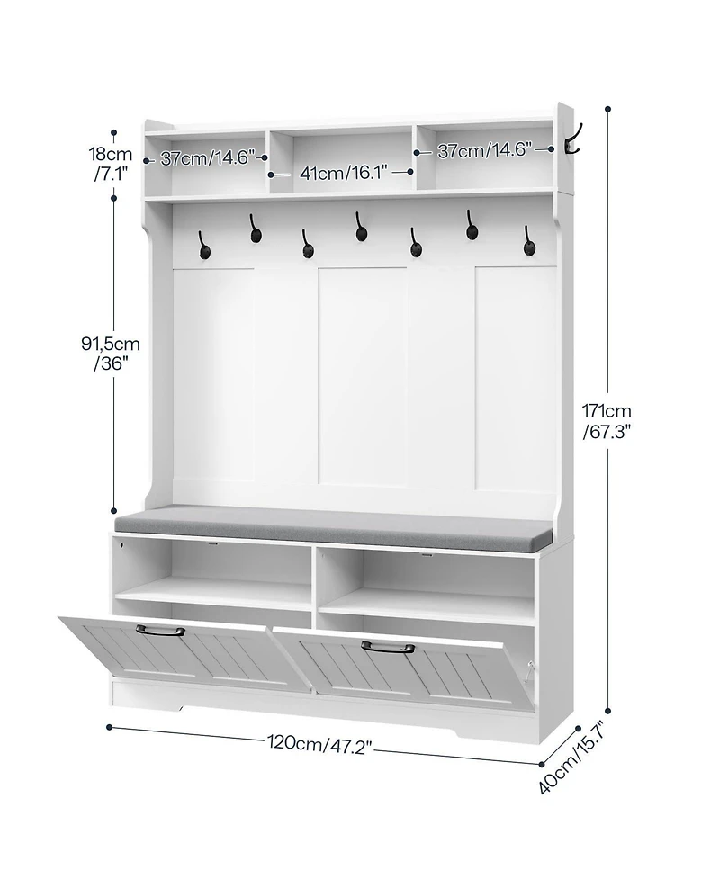 Slickblue Entryway Hall Tree with Shoe Cabinet, Coat Rack And Storage Bench for Hallway and Foyer