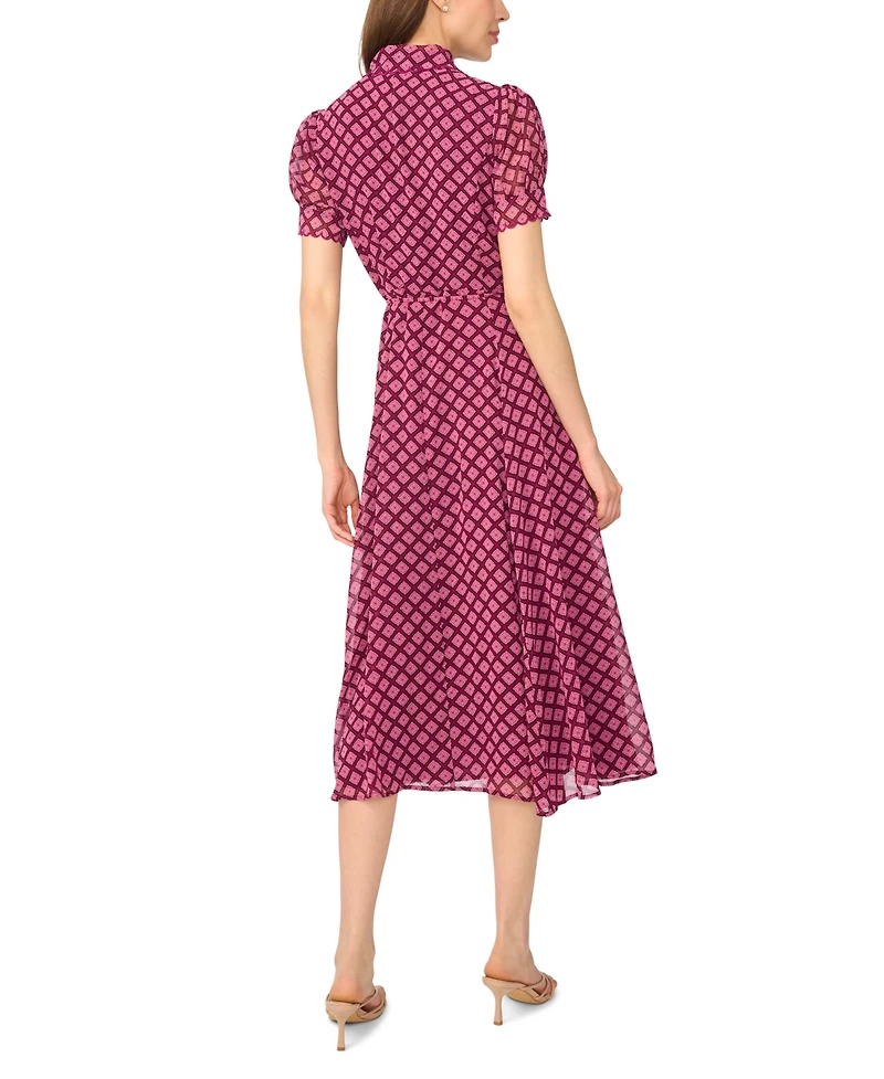 CeCe Women's Scalloped Geometric-Print Short-Sleeve Midi Dress