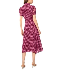 CeCe Women's Scalloped Geometric-Print Short-Sleeve Midi Dress