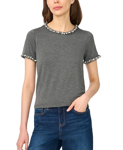 CeCe Women's Embellished Crewneck Short-Sleeve Top