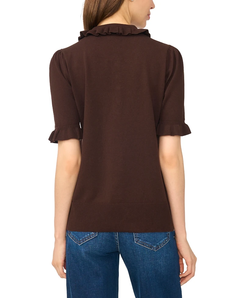 CeCe Women's Ruffle Collar 3/4-Sleeve Polo Sweater