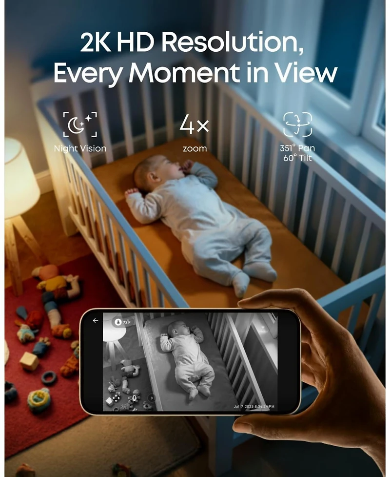 eufy Security Baby Monitor C10 with 2K Hd Camera, 4.5" 480p Display, 4× Zoom, Pan-Tilt, Night Vision, Wi-Fi and No Wi-Fi Connection