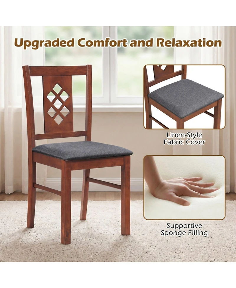 Sugift Linen Upholstered Kitchen Chairs Set of 4 with Diamond Lattice Back