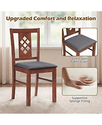 Sugift Linen Upholstered Kitchen Chairs Set of 4 with Diamond Lattice Back