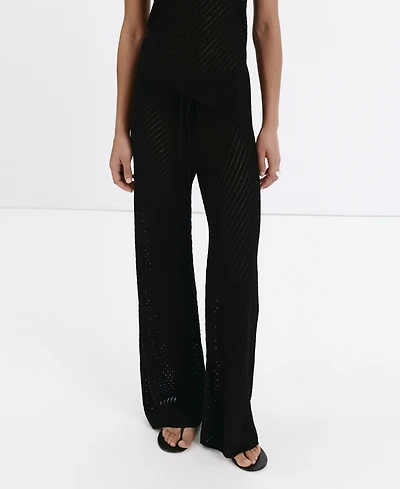 Mango Women's Pull-On Straight-Leg Lace-Accented Knit Pants