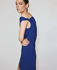 Mango Women's Mini Asymmetrical-Neckline Knot-Detail Dress