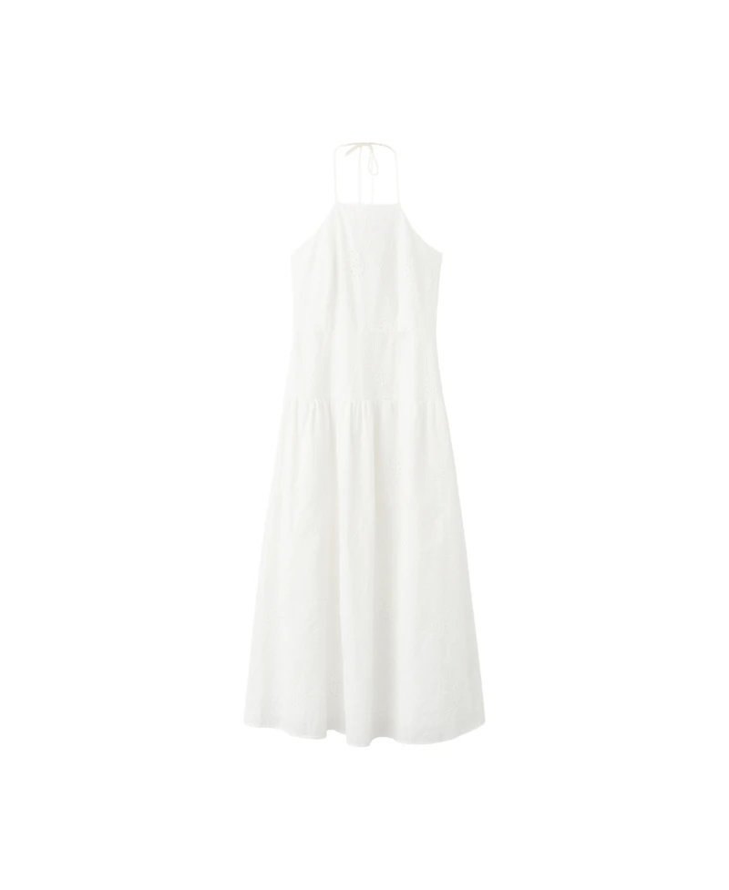 Mango Women's Openwork-Embroidery Halter A-Line Cotton Dress